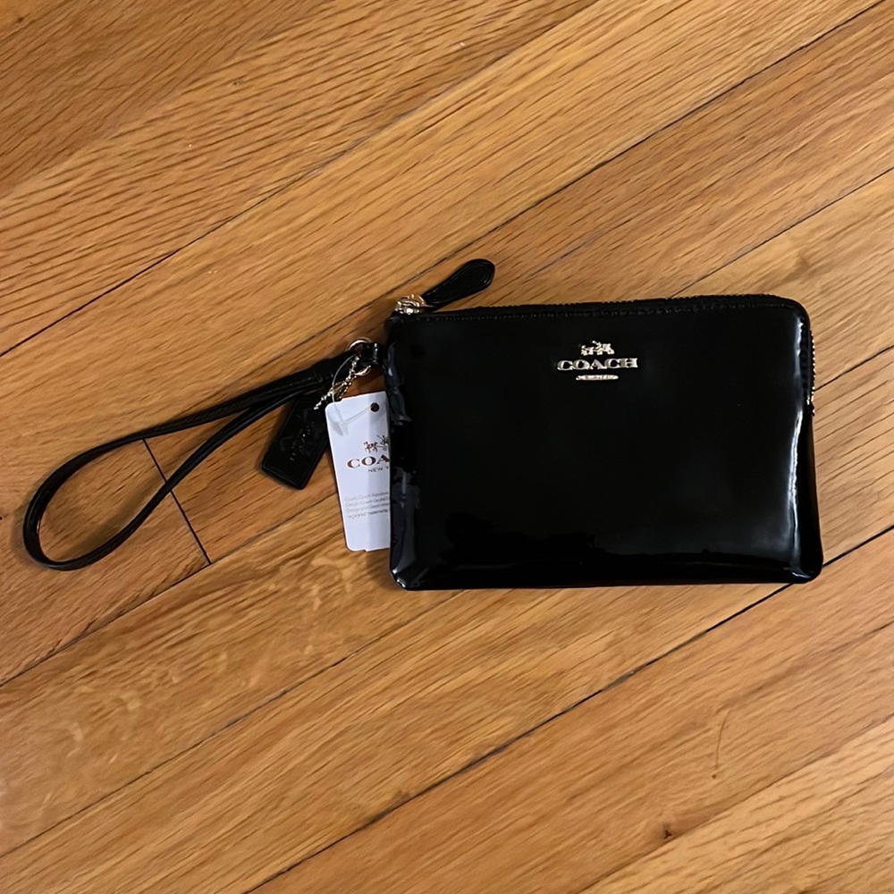 Brand New Black Patent Leather Coach Wristlet